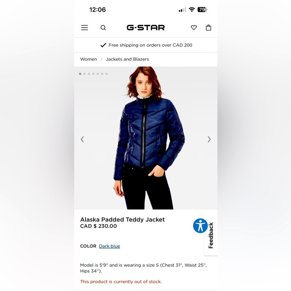 G-Star Women's Dark Blue Padded Jacket